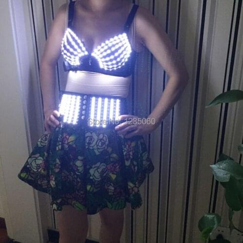 Fashion Luminous Sexy Lady Clothing Led Bra and Luminous Girdle For Night Club Led luminous Sexy Women Suit Wedding Decoration