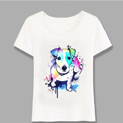 Fashion Women T Shirts Watercolor Jack Russell Terrier Print T-Shirt Funny Dog Design Girl Casual Tops Girl Tees Harajuku