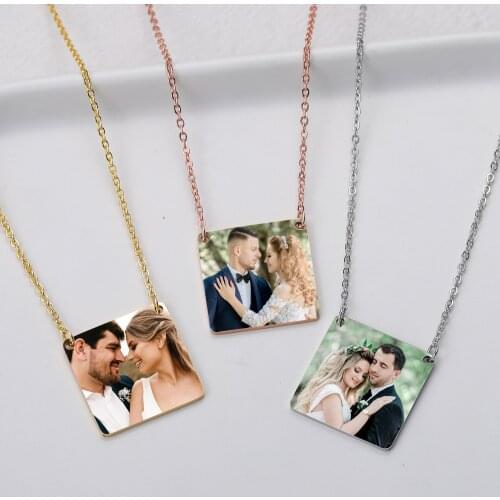 MYDIY Custom Photo Necklace Square Pendant Personalized Stainless Steel Photo Jewelry Couple Anniversary Gift Carved accessories