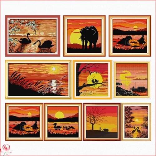 The Sunset Scenery Cross Stitch Kit DIY Pattern Embroidery Kit 11CT 14CT DIY Needlework Sets Sewing Kit Home Decoration Crafts