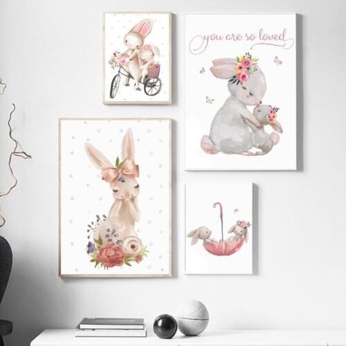 Woodland Bunny Floral Boho Rabbit Wall Art Canvas Painting Nordic Posters And Prints Wall Pictures Baby Kids Room Decoration