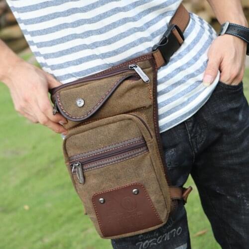 New Men Canvas PU Leather Stitching Waist Thigh Leg Drop Bag Travel Riding Cross Body Messenger Shoulder Hip Belt Fanny Bag
