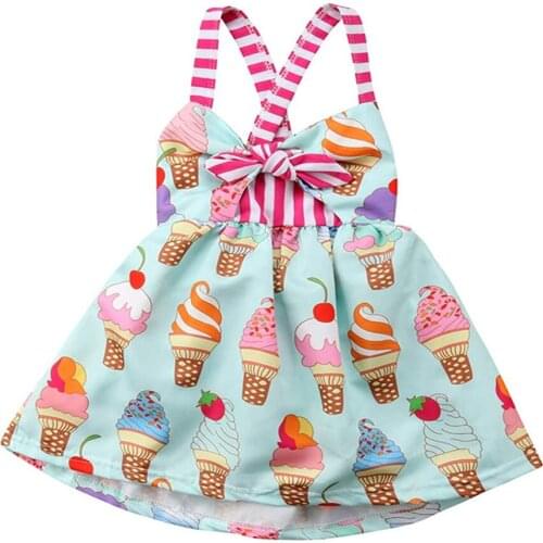 Toddler Baby Girls Summer Skirt Ice Cream Print Sleeveless Strap Backless Dress Newborn Girl Cute Princess Infant Toddlers 1-6T