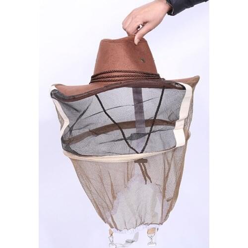 Professional Beekeeping Hat Beekeeper Cowboy Hat Anti Mosquito Bee Insect Veil Net Hat Full Face Neck Wrap Protector