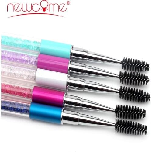 NEWCOME 5pcs/pack Soft Makeup Brush Rhinestone Handle Eye Shadow Eyebrow Comb Mascara Colorful Makeup Brushes Professional Tools