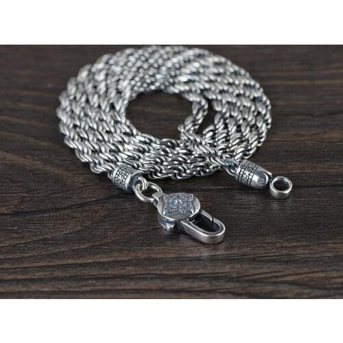S925 Silver Chain Wholesale Retro Thai Male Fashion Mantra Vajra Buckle Rope Necklace