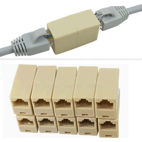 10Pcs Network Ethernet Dual Straight Head Lan Cable Joiner Coupler RJ45 CAT 5 5E 6 6a Extender Plug Network Cable Connector