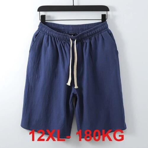Large size 12XL 180KG Mens Shorts Summer Cotton Linen Shorts Classic Casual Beach Shorts Drawstring High Elastic Waist
