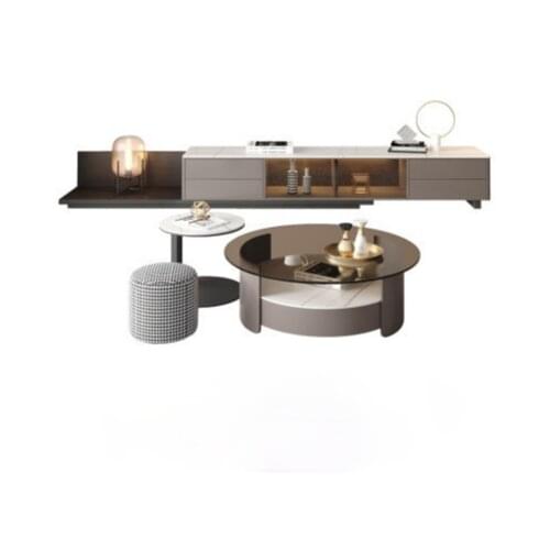 Nordic modern minimalist slate coffee table TV cabinet can be retracted round coffee table living room home