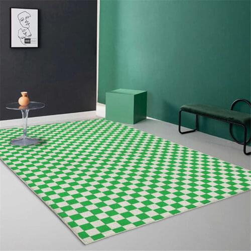 Green Retro Checkerboard Plaid Carpet For Living Room Coffee Table Soft Thick Short Plush Sofa Carpet Bedside Mats Bedroom