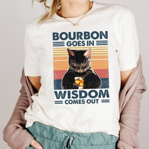 Bourbon Print Tops Women T-shirt Short Sleeved Women Casual Ladies Basic O-collar T-shirt Girl,Drop Ship