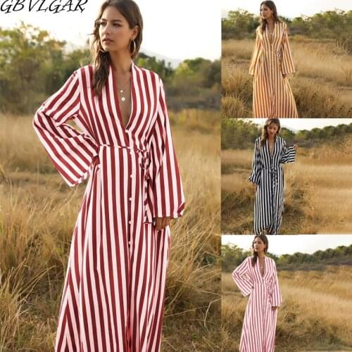 GBVLGAR Women Pareo Swimwear Dress Swimsuits Beach Wear Female Striped Long Beach Dress 2020 Boho Beach Tunic Cover Ups Bikinis