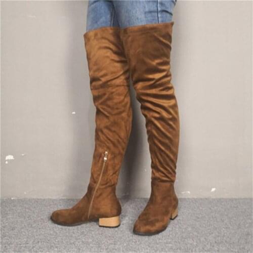 Winter OverKnee Boots Women Stretch Tan Leather Thigh High Sexy Woman Shoes Long Bota Feminina zapatos De Mujer Flats Size47