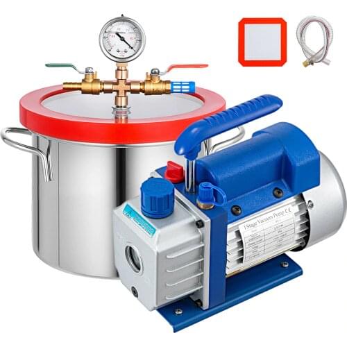 1.5 Gallon Vacuum Degassing Chamber Kit Stainless Steel Degassing Chamber 5.7L Vacuum Chamber Kit with 2.5 CFM Vacuum Pump