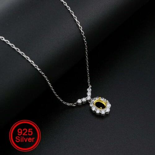 1Pcs 5x7MM Oval Prong Pendant Settings Necklace Gold Plated Solid 925 Sterling Silver Charm Bezel Tray DIY Supplies 1421150