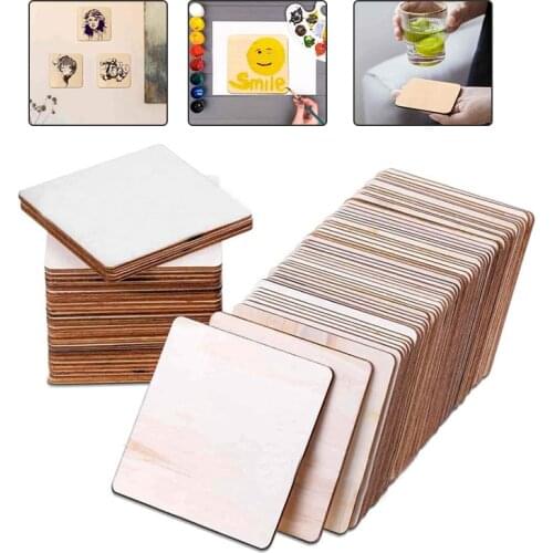 1pc Square Wood Chips Natural Unfinished Wood DIY Handmade Wooden Blank Crafts Painting Toy Wedding Xmas Party Decoration