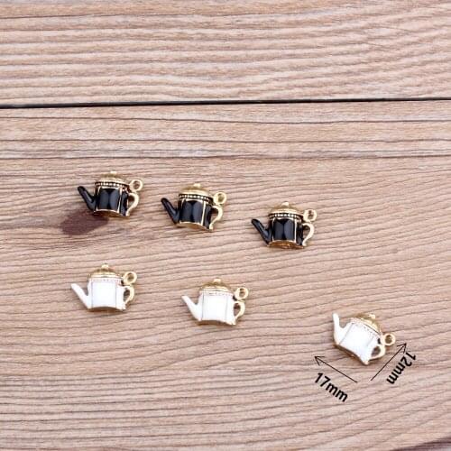 10pcs Cute Gold Enamel Drop Oil Alloy Tone Teapot Charms Bracelet Pendants for Necklace Accessories Diy Jewelry Findings