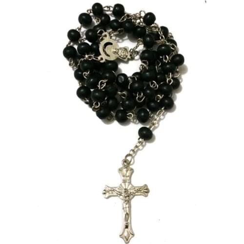 12pcs/lot mix colors Saint benedict Rosary Cross necklace Black wood beads large crucifix St benedict medal
