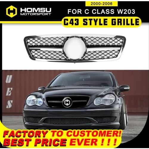 C43 C63 Style Grill for C Class W203 2000-2006 Grill Front Bumper Racing Car Styling For C Class W203