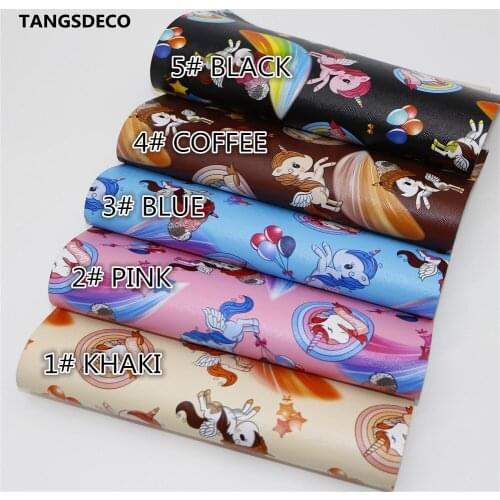 5PCS--20x22cm DIY Hair Bow Material Colorful Unicorn PU Synthetic Faux Leather