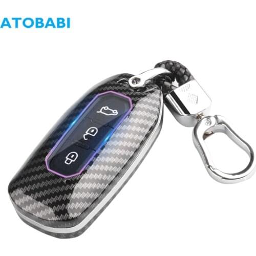 ABS Car Key Case Carbon Fiber Pattern Remote Control Shell Protector Cover Keychain Holder For Ford Territory EV Auto Accessory