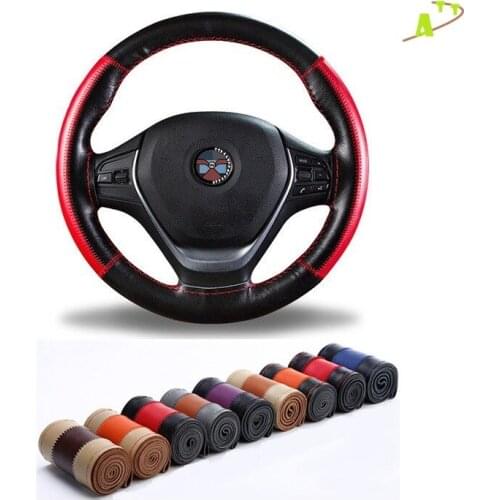 Car Soft Leather 38cm Sports Steering Wheel Cover Breathable Design Steering Wheel Braid Durable Steering Cover Car Accessories