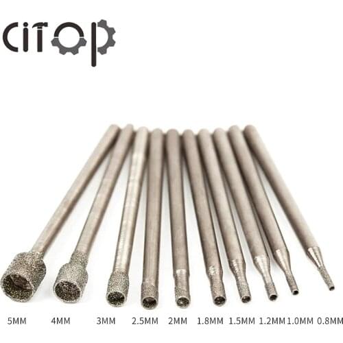 Citop 10PCS 2.35mm Shank Cylindrical Cylinder Head Diamond Grinding Head Points Coated Carving Burrs Lapidary Tools