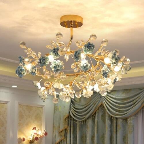 Dining Room decor crystal chandelier lighting Led Lustre cristal Hotel fixture lighting Living Room furniture pink rose Lamparas