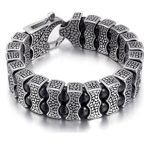 Jewels Store Vintage 20mm Wide Chain Bead Accessories Mens High Quality Stainless Steel Bracelet For Man Joyas JS46114-D