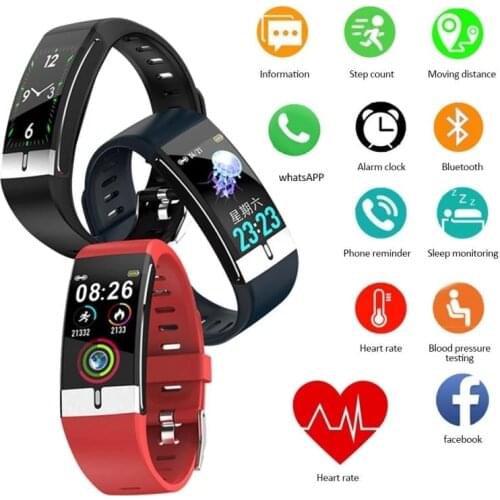 Fitness Tracker Bracelet E66 Body Temperature Ecg Smart Bracelet Heartbeat meter Slim watch Music Control Sport Band Pk T1
