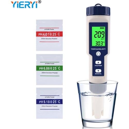 5 in 1 PH TDS EC Salinity Temperature Meter Digital Water Quality Monitor Pen Tester for Swimming Pools Drinking Water Aquariums