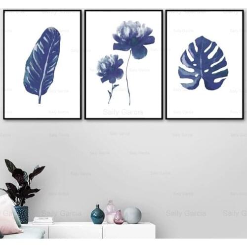 Leaf Still Life Canvas Painting Blue Graffiti Monstera Poster Wallpaper Plant Decoration Home Office Picture Print Craft