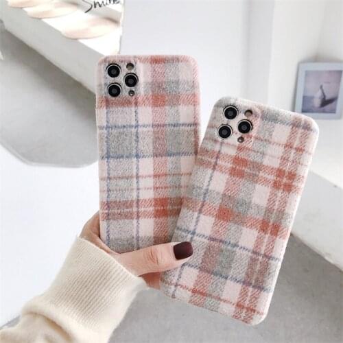 Cute Pink Fabric Plush Warm Flannel Plaid Cloth Phone Case For iPhone 11 Pro Max Xr X Xs Max 7 8 6 6s Plus SE Fashion Back Cover