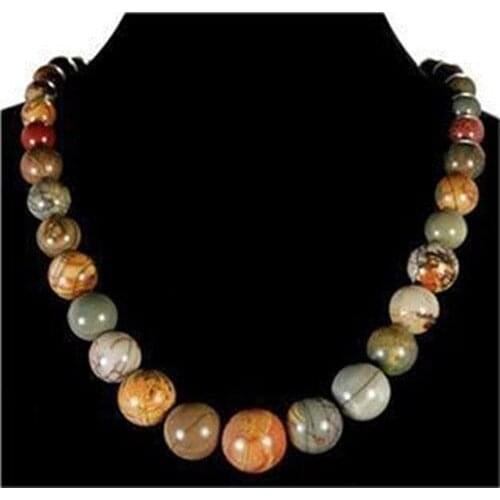 Multicolor 6-14mm Quartz Jade Picasso Round Bead necklace 17.5"