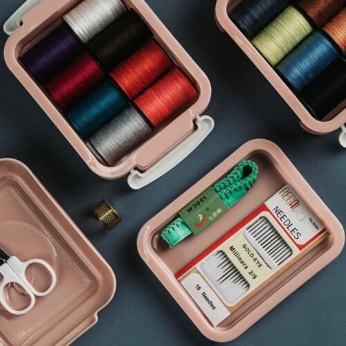 Multi-functional Sewing Kit Sewing Box Three Layers Storage Box with 16 Rolls Thread+Tape Measure + Thimble + Scissor