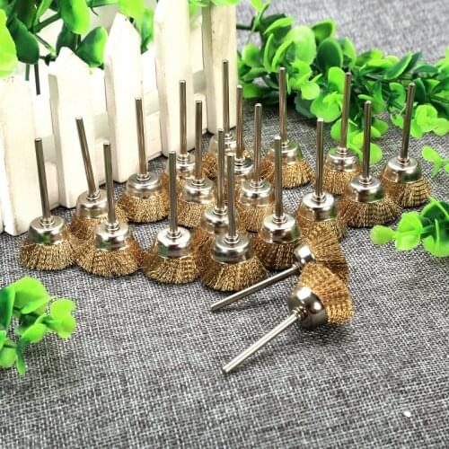 20Pcs 25mm Brass Wire Cup Bowl Wheel Brushes 3mm/ 3/25" Shank Cleaning Polishing Abrasive Kit for Die Grinder Power Rotary Tool