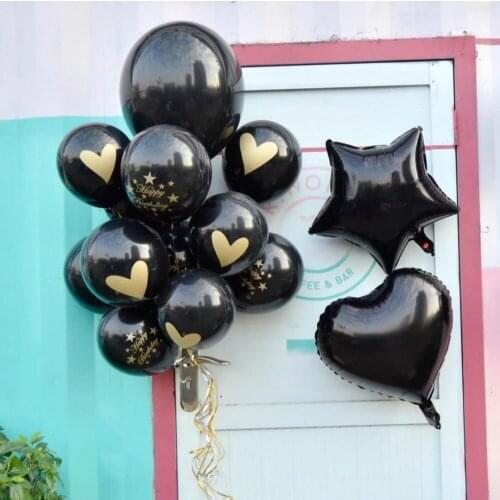 Heart Star Balloon Set Black Theme Balloons DIY Happy Birthday Baby Shower Decorations Party Supplies Kids Toys