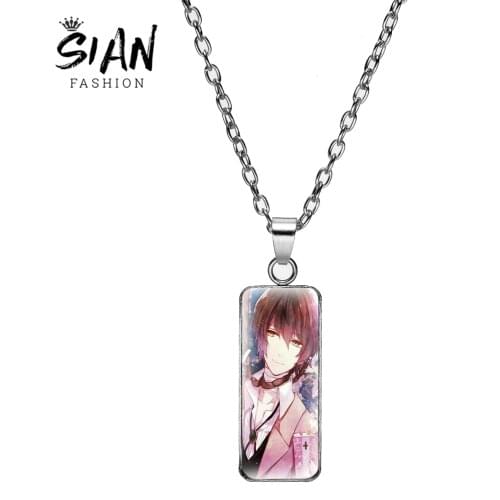 New Anime Bungou Stray Dogs Rectangle Necklace Print Art Photo Glass Zinc Alloy Fashion Necklace Unisex Teens Decorations Gifts