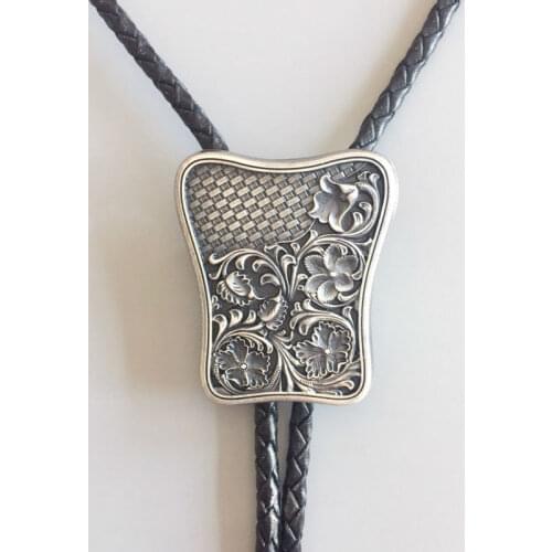 New Vintage Silver Plated Carving Braided Flowers Western Bolo Tie Necklace