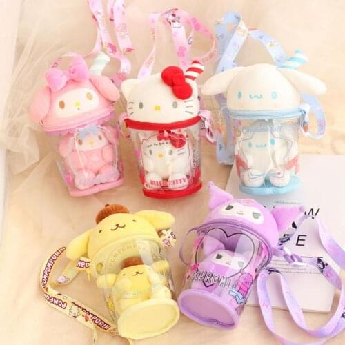 New Plush Toys My Melody Kuromi Cinnamoroll Babycinnamoroll Pom Pom Purin Jelly Messenger Cute Transparent Pvc Jelly Bag Gift