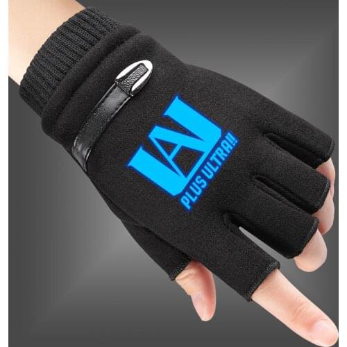Winter Men Gloves My Hero Academia Fluorescent Luminous Fingerless Gloves Cartoons Mens Half finger Gloves Warm Knitted Gloves