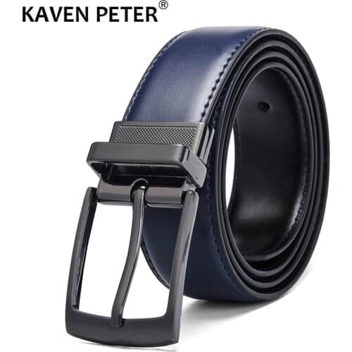 Luxury Fashion Male Reversible Leather Belt Men Business Trouser Belt Genuine Men Leather Belts For Jeans Blue Dark Brown Black