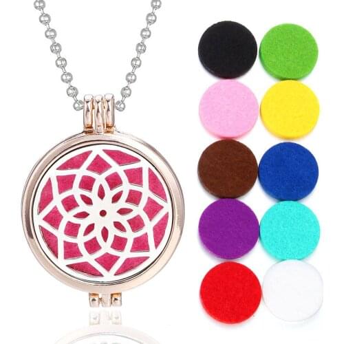 Rose Gold Aromatherapy Necklace Diffuser Pendant Magnetic Aroma Locket Stainless Steel Tree of Life Necklace with 10pcs Pads