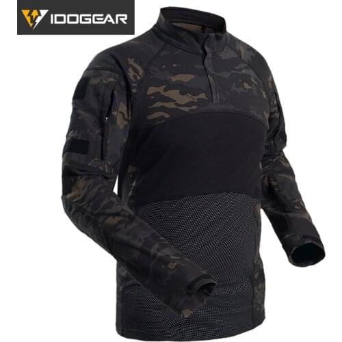 IDOGEAR Tactical Shirt Long Sleeve Top Camo Airsoft Outdoor Sports Combat Shirt Black MultiCam Camo hunting clothes woodland
