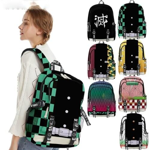 Demon Slayer: Kimetsu No Yaiba Backpack Canvas Bag Kamado Tanjirou School Bags Girl & Doy Mochila Fashion Feminina Notebook Bag