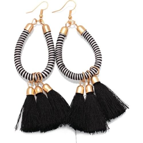 Boho Two tone String Loop Tassels Earings Women Girl 2020 New Fashion Cord Braided Durable Black White Handmade Jewelry Present
