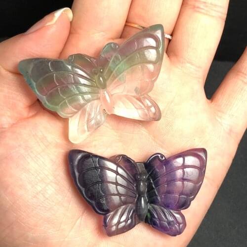 Sparkling beautiful natural fluorite crystal butterfly hand-carved polished rare gem home decoration collection