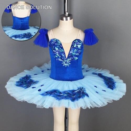 Navy Blue Velvet Top with Stiff Tutu for Children & Adult Ballerina Pre-professional Pancake Tutu Dance Dress and Costume BLL027