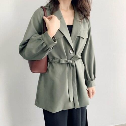 Lapel Spring Autumn Blazer Windbreaker Female Design Fashion Casual Slim Suit Jacket Women Lace Up Solid Color Short Coat f2812