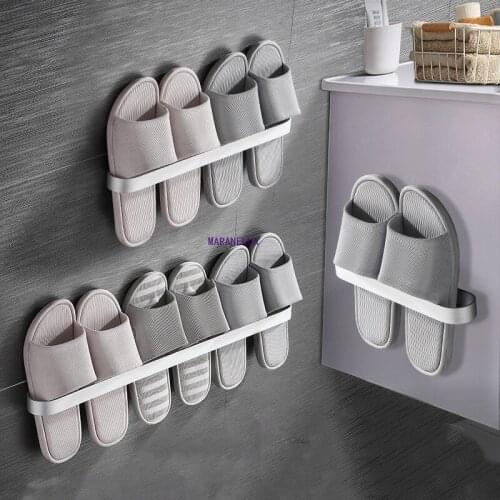Slipper Rack Towel Hanger Wall-Mounted Shoes Storage Rack Punch Free Slippers Holder